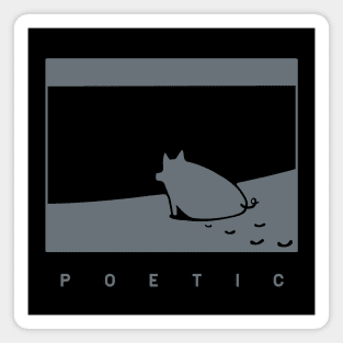 Poetic mood, a pig on the beach  in grey ink Magnet